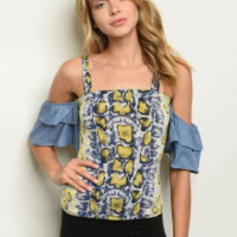 Yellow Snake Off the Shoulder Top